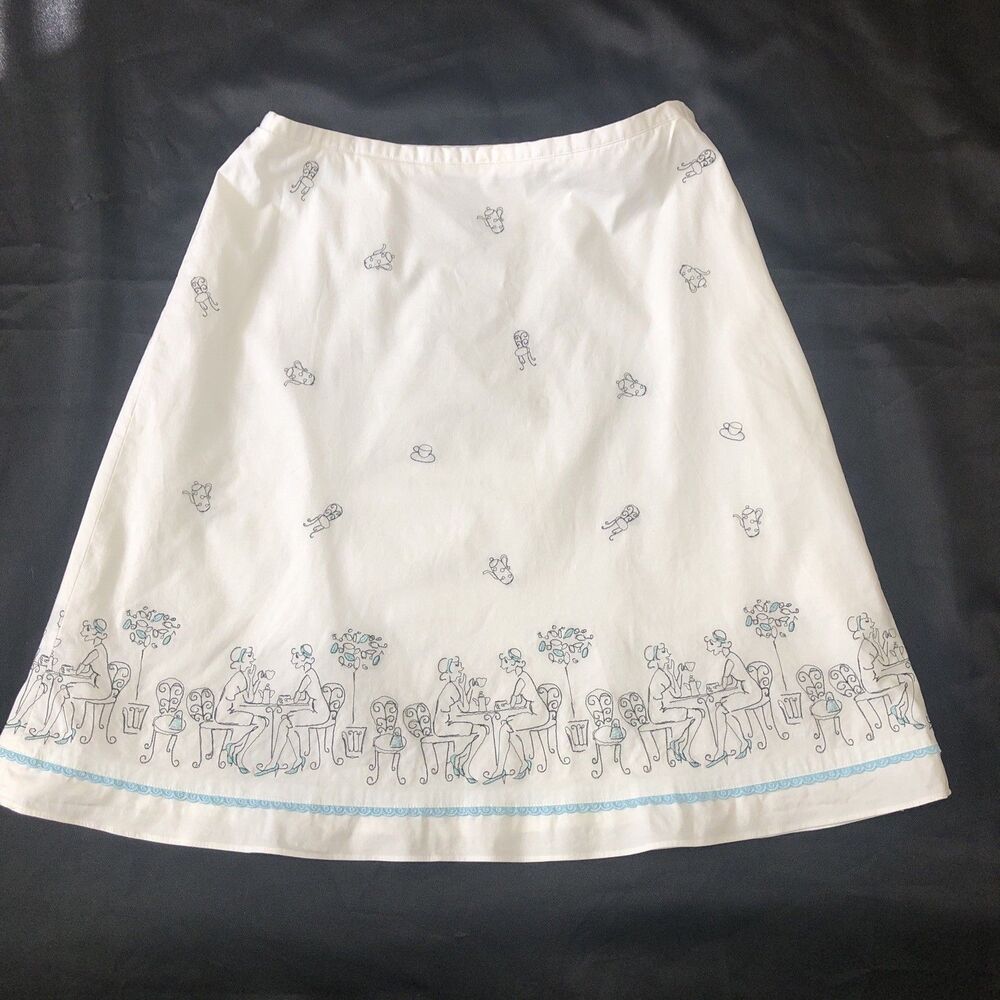LOFT Ann Taylor Skirt Size 8P White A-Line Classic Embroidered Cotton Skirt